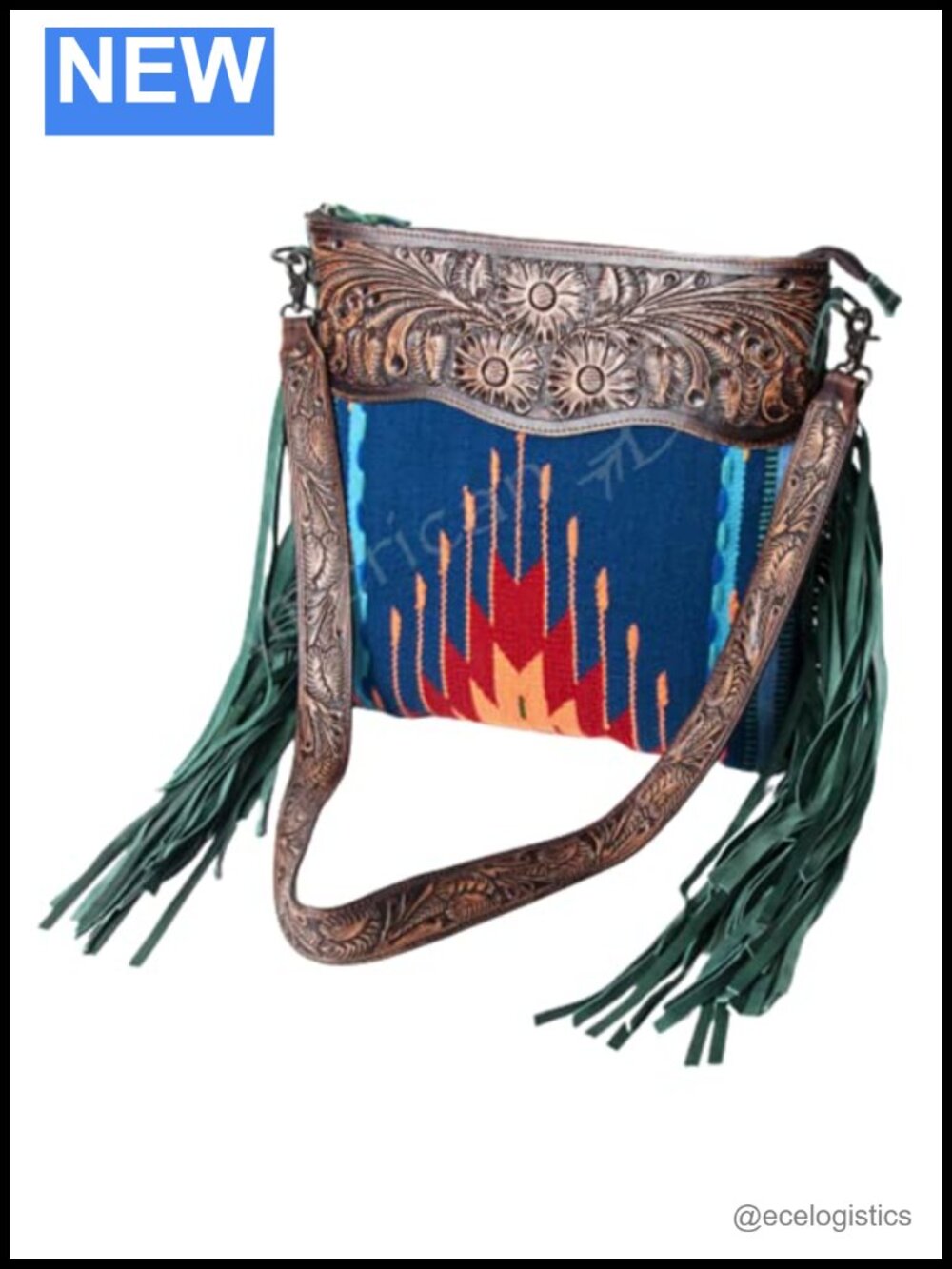 Large Leather Western Fringe Crossbody Purse Handbag